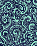 Navy Teal Swirl Abstract Line Art Rug