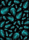 Teal Palm Leaves Black Background Rug