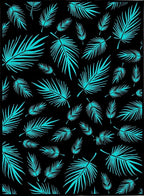 Teal Palm Leaves Black Background Rug