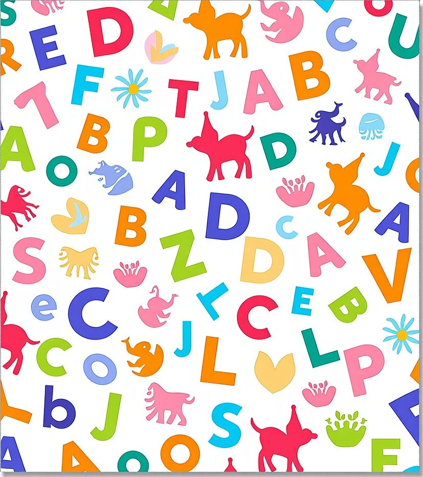 Playful ABC Animals Colorful Collage Rug
