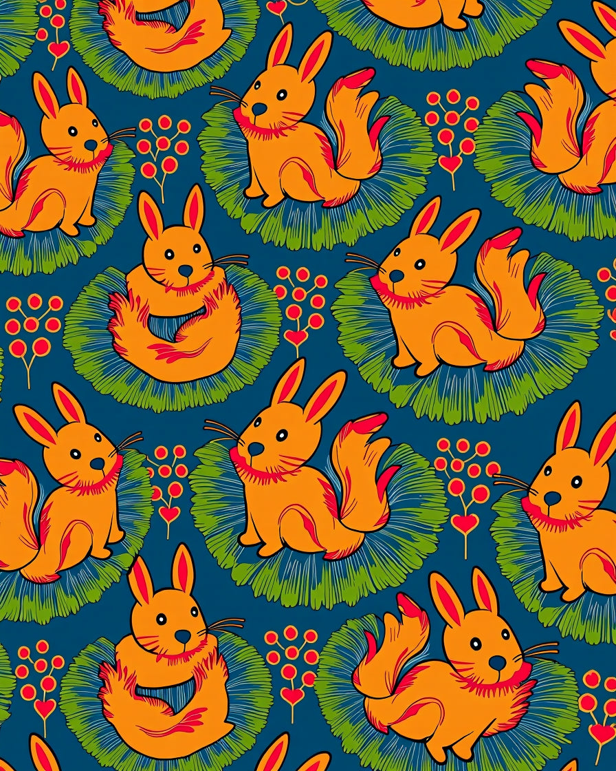 Orange Bunnies With Berry Branches Rug