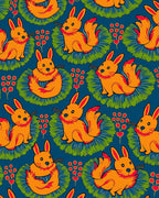 Orange Bunnies With Berry Branches Rug