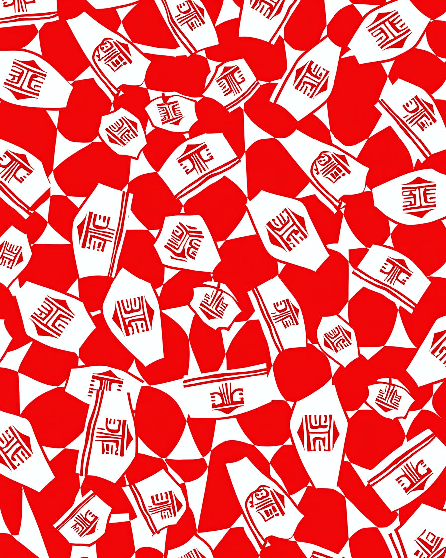 Red White Abstract Tribal Figures Rug