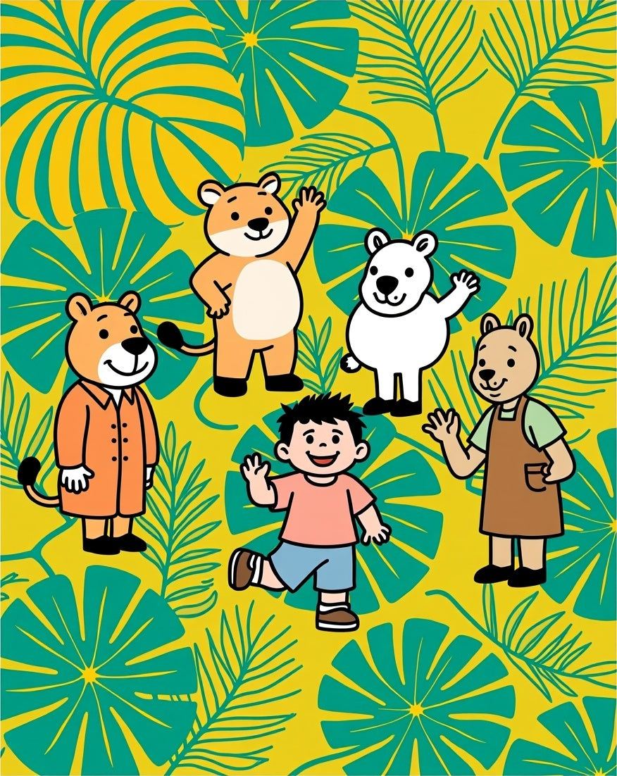 Whimsical Jungle Friends Playful Scene Rug