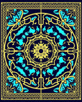Deep Blue Yellow Floral Medallion Rug