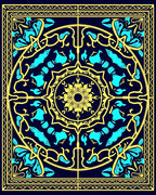 Deep Blue Yellow Floral Medallion Rug