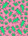 Whimsical Green Critters Pink Garden Rug