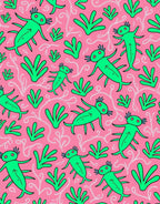 Whimsical Green Critters Pink Garden Rug