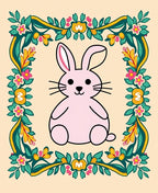 Pink Easter Bunny Floral Frame Rug