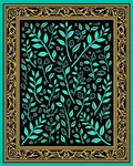 Turquoise and Gold Botanical Border Rug