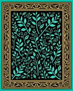 Turquoise and Gold Botanical Border Rug