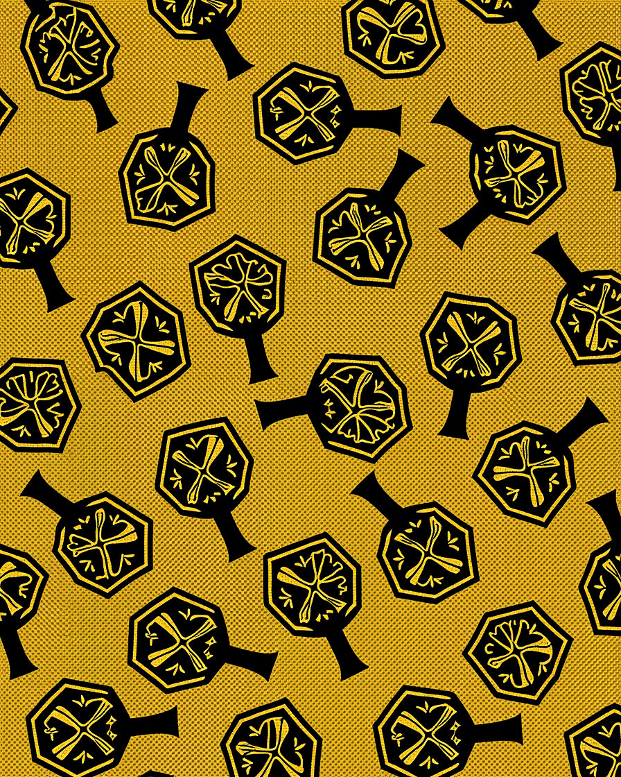 Golden Black Hexagonal Tree Motif Rug