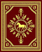 Crimson Golden Horse Medallion Border Rug