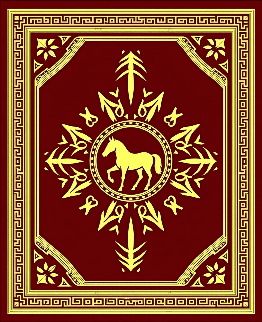 Crimson Golden Horse Medallion Border Rug