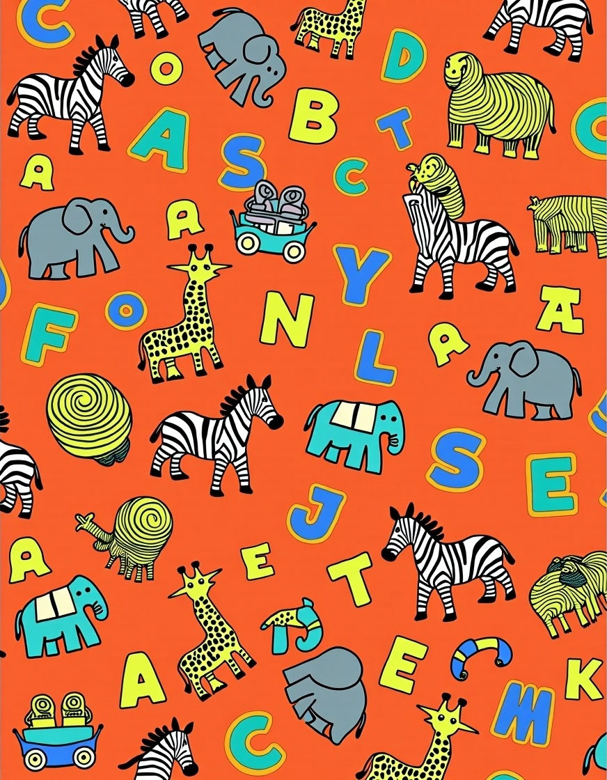 Orange Zoo Alphabet Animals Rug