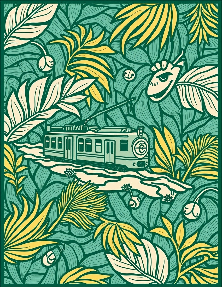 Tropical Train Whimsical Folly Rug