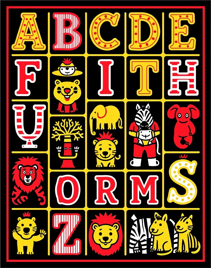 Circus Alphabet Animals Red Yellow Rug