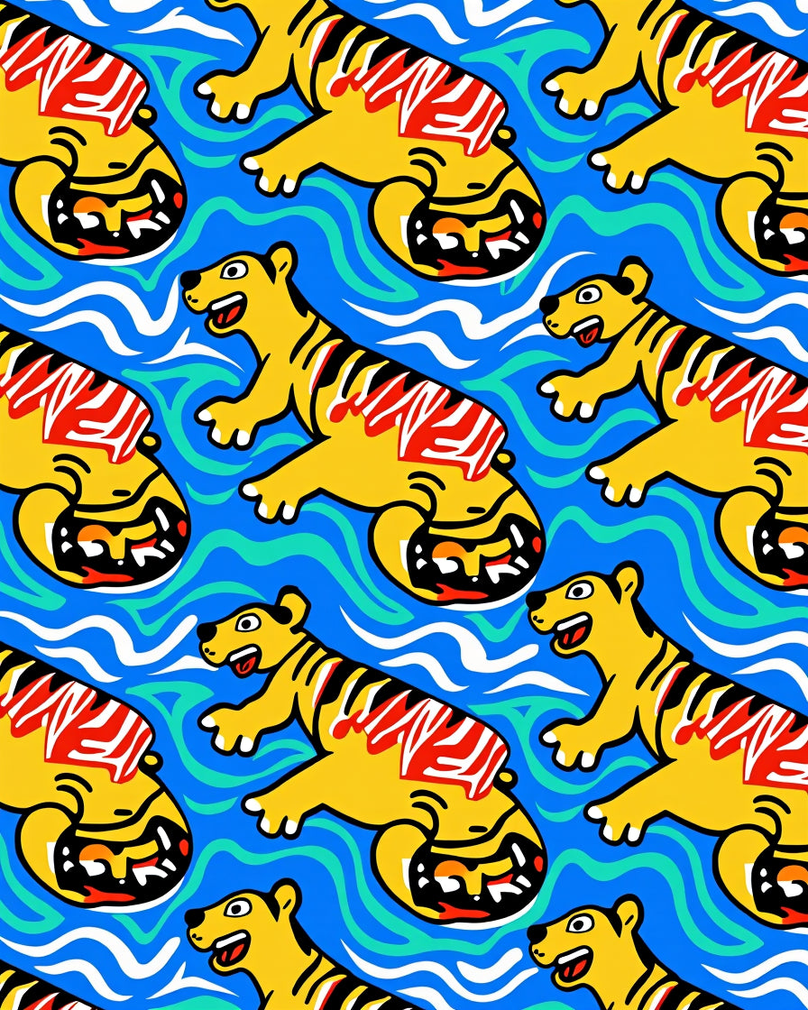 Yellow Tiger Waves Repeating Pattern Rug