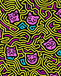 Pink Cat Maze Yellow Line Art Rug