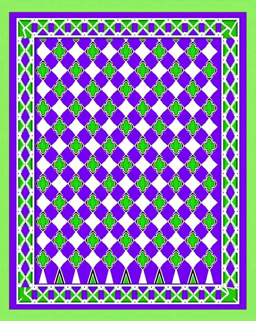 Vibrant Purple Green Clover Geometric Rug
