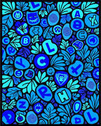 Playful Blue Alphabet Floral Collage Rug