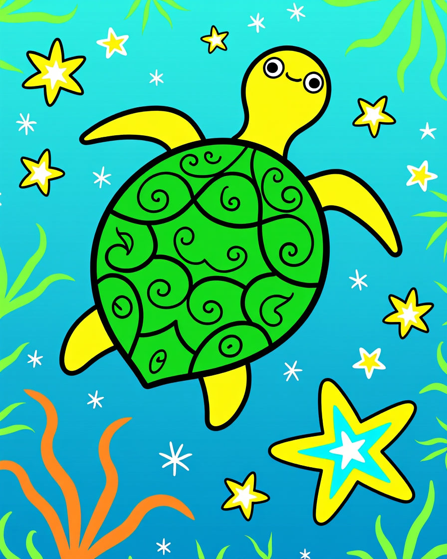 Bright Yellow Cartoon Turtle Swirl Shell Rug