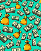Golden Bags Money Stacks Teal Rug