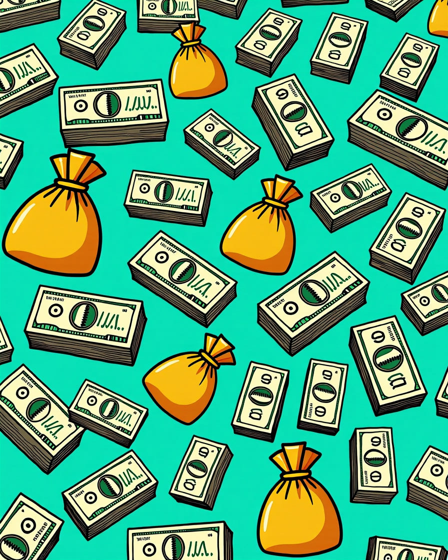 Golden Bags Money Stacks Teal Rug