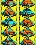 Orange Blue Retro Car Collage Rug