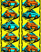 Orange Blue Retro Car Collage Rug