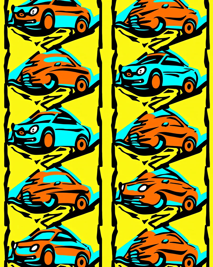 Orange Blue Retro Car Collage Rug