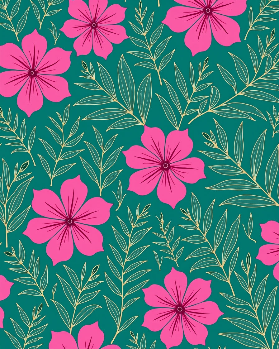 Vibrant Pink Floral Emerald Foliage Rug