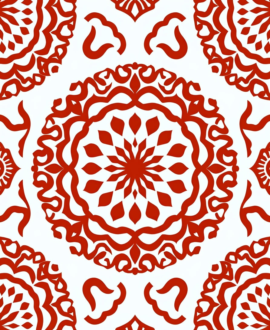Crimson Medallion Floral Repeating Pattern Rug