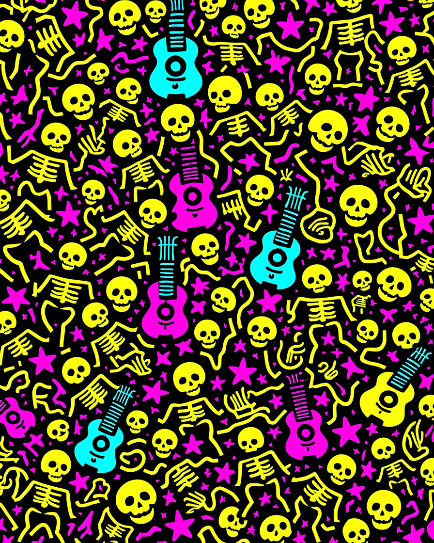 Vibrant Skeleton Guitar Pop Art Rug