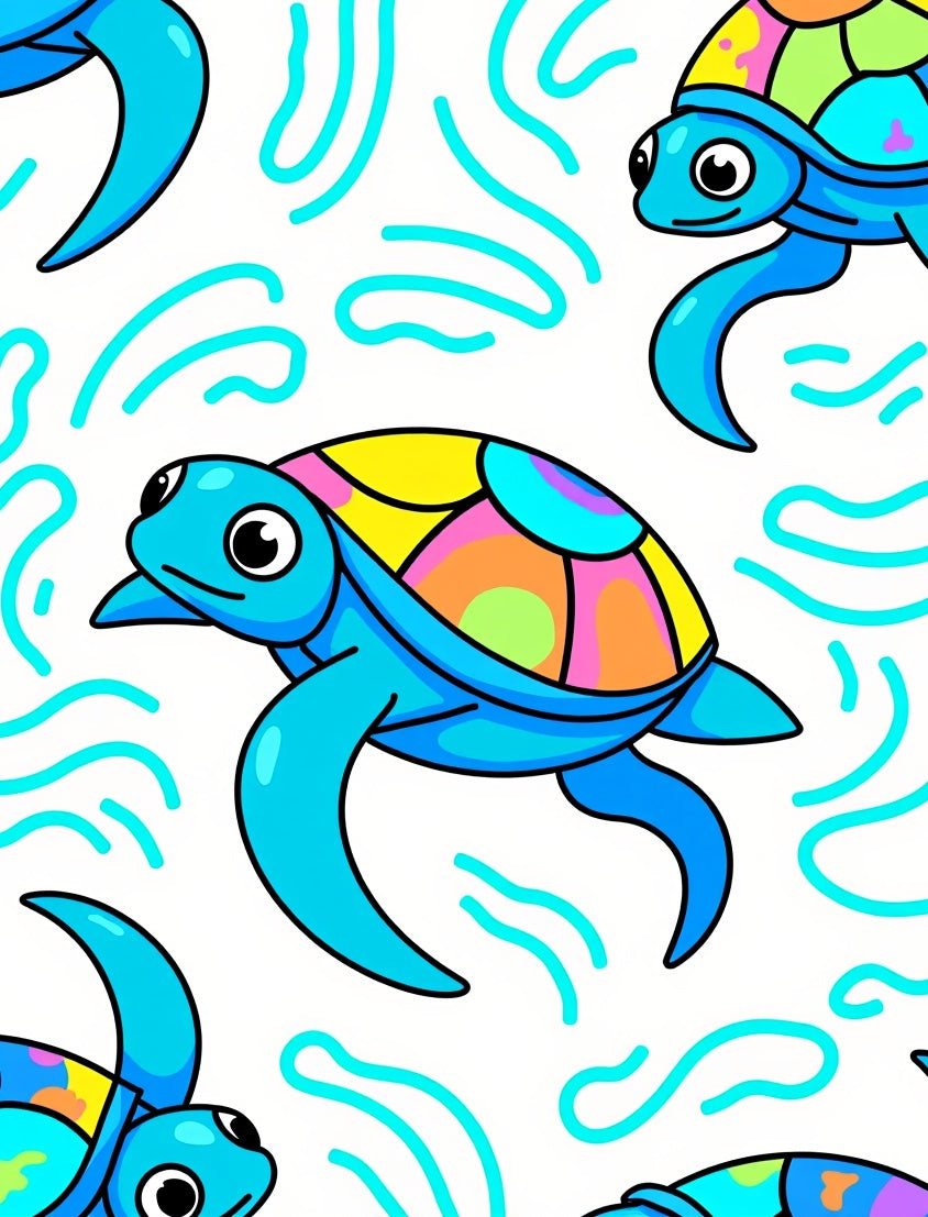 Colorful Cartoon Turtle Aquatic Scene Rug