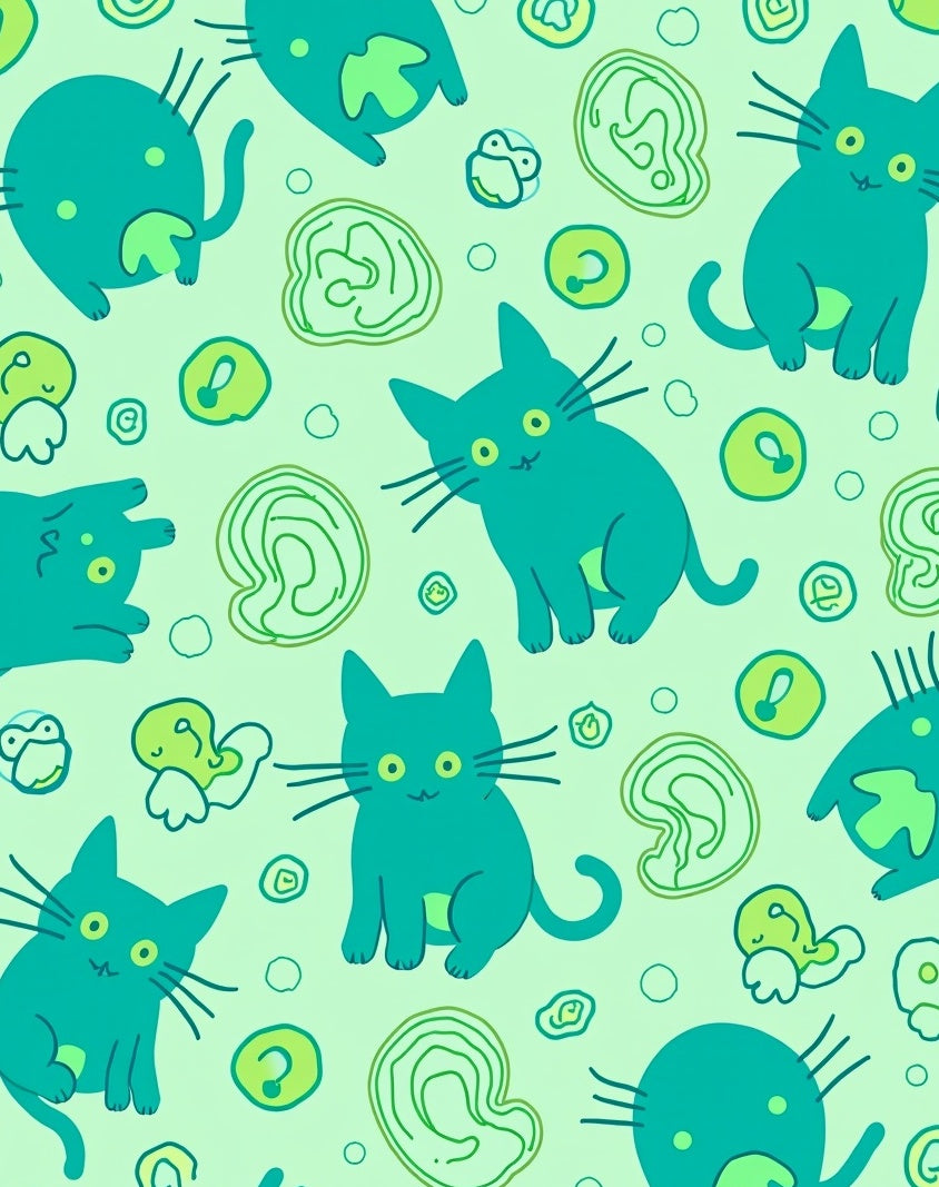 Teal Whimsical Cat Swirls Rug