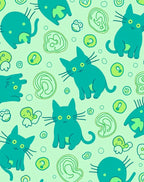 Teal Whimsical Cat Swirls Rug
