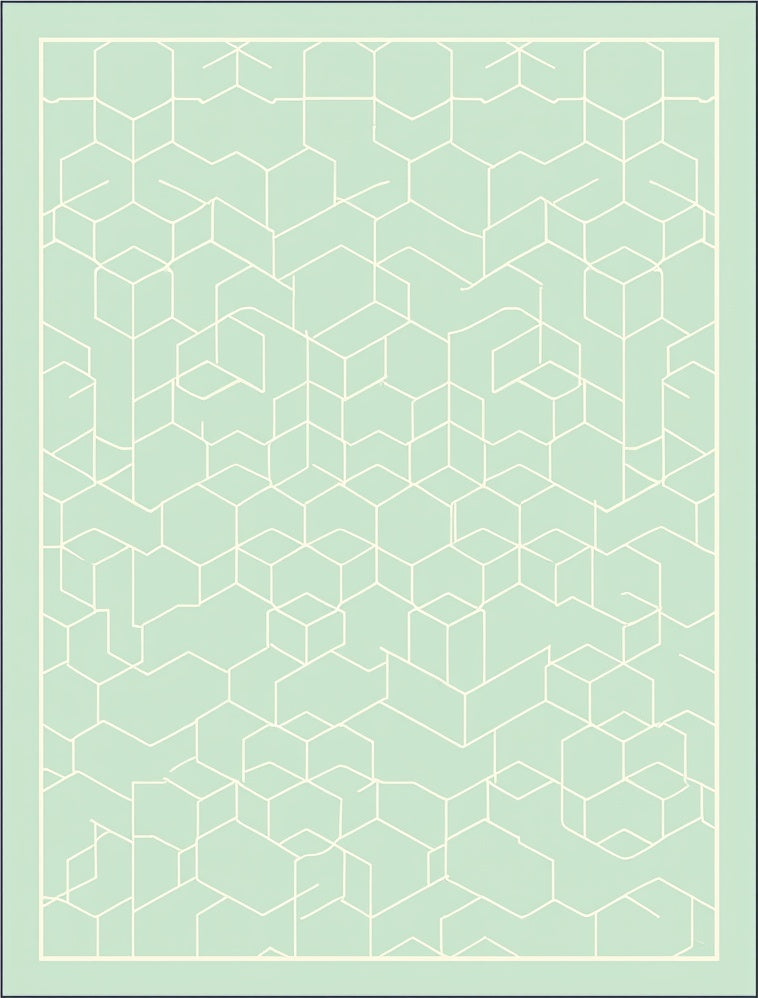 Mint Green Geometric Cube Motif Rug