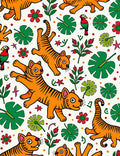Playful Orange Tigers Tropical Foliage Rug