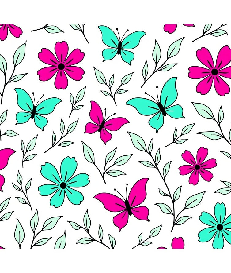 Whimsical Pink Turquoise Butterfly Floral Rug