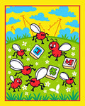 Whimsical Red Bugs Playful Green Field Rug