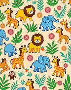 Safari Jungle Animals Tropical Leaves Rug