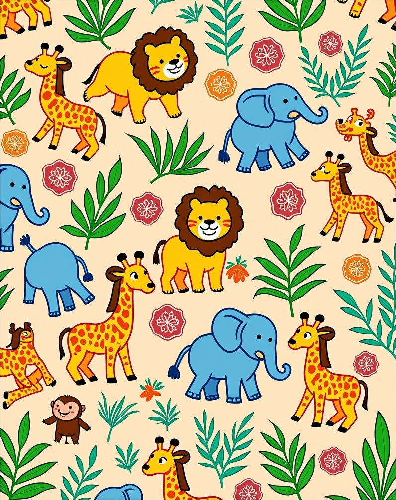 Safari Jungle Animals Tropical Leaves Rug