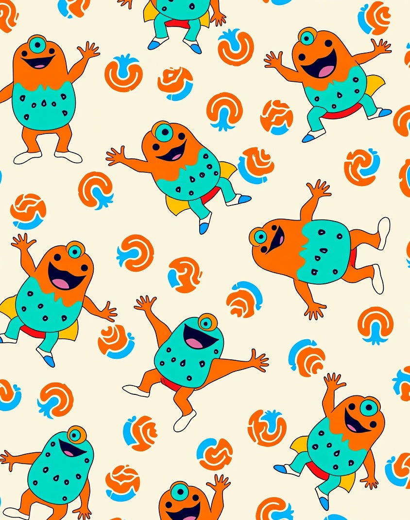Playful Orange Teal Monster Swirls Rug