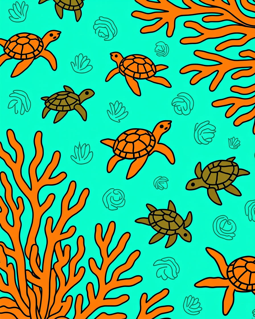 Orange Turtle Sea Coral Garden Rug