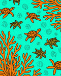 Orange Turtle Sea Coral Garden Rug