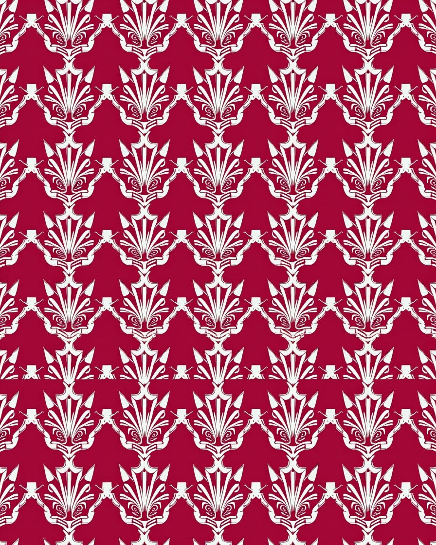 Crimson White Art Deco Fan Rug