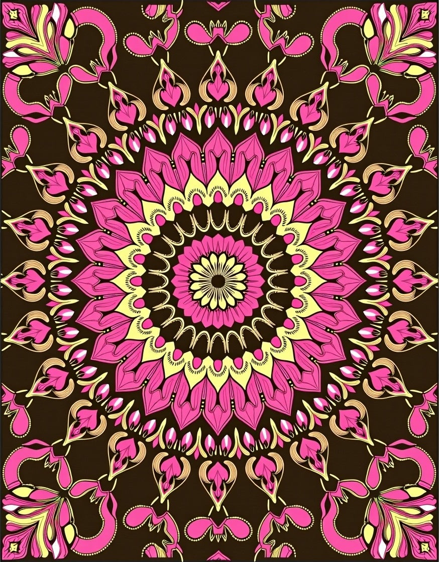 Vibrant Pink Yellow Floral Medallion Rug