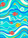 Red Yellow Fish Swirly Ocean Waves Rug