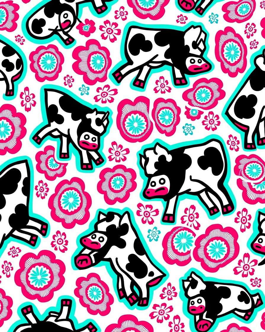 Playful Cows Floral Whimsy Rug